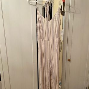 *NEVER WORN* Spaghetti strap jumpsuit in cream and thin blue vertical stripes